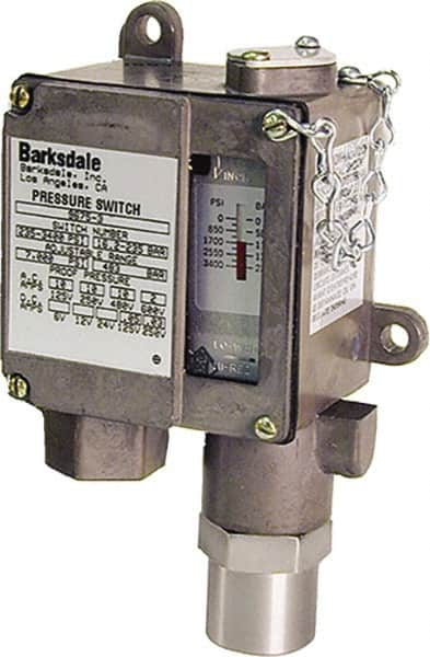 Barksdale - 20 to 200 psi Adjustable Range, 3,000 Max psi, Sealed Piston Pressure Switch - 1/4 NPT Female, Screw Terminals, SPDT Contact, 416SS Wetted Parts, 2% Repeatability - Caliber Tooling