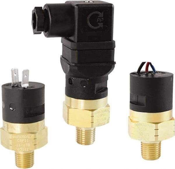 Barksdale - 5 to 30 PSI Adjustable Range, 350 Max psi, Compact Pressure Switch - 1/4 NPT Male, 1/4in Male Spade Terminals, SPDT Contact, Brass Wetted Parts, 3% Repeatability - Caliber Tooling