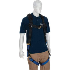 PRO-SAFE - 310 Lb Capacity, Size X-Large, Full Body Quick-Connect Harness - Polyester, Quick-Connect Leg Straps, Tongue Buckle Chest Strap, Gray/Blue, Airflow Backpad, AntiTangle Strap & Back D Ring - Caliber Tooling