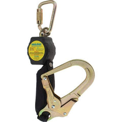 PRO-SAFE - 6' Long, 350 Lb Capacity, Ultra-High Molecular Weight Polyethylene Webbing Self-Retracting Lifeline - Steel Locking Rebar Hook Connector, Steel Carabiner Connector, Black - Caliber Tooling