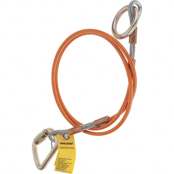 PRO-SAFE - 6' Long, D-Ring Anchor Sling - 350 Lb Capacity, Vinyl Coated Galvanized Steel Cable - Caliber Tooling