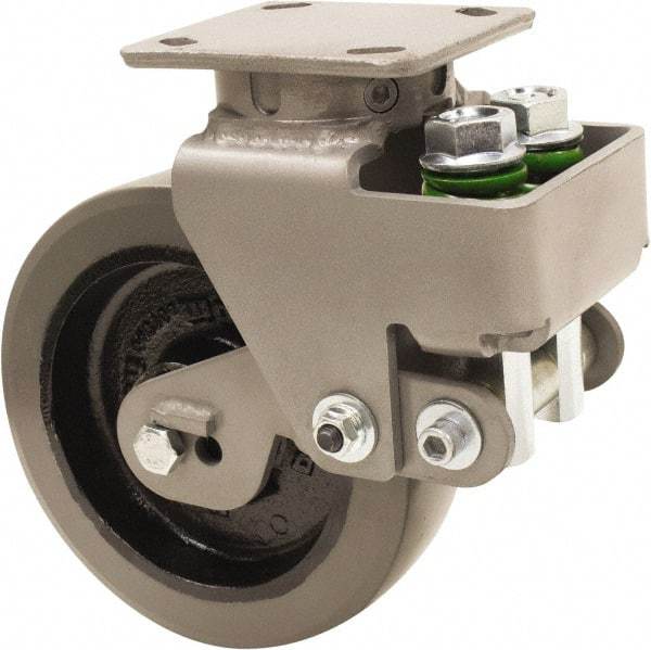 Hamilton - 8" Diam x 2" Wide, Polyurethane Mold on to Cast Iron Center Swivel Caster - 1,315 Lb Capacity, Top Plate Mount, 4" x 5" Plate, Sealed Precision Ball Bearing Bearing - Caliber Tooling