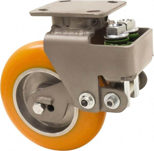 Hamilton - 8" Diam x 2" Wide, Polyurethane Mold on to Cast Iron Center Swivel Caster - 1,645 Lb Capacity, Top Plate Mount, 4" x 5" Plate, Sealed Precision Ball Bearing Bearing - Caliber Tooling