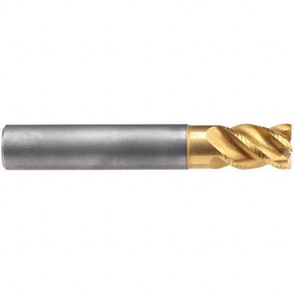 Emuge - 20mm Diam, 26mm LOC, 4 Flute Solid Carbide Roughing & Finishing End Mill - TiN/TiAlN Finish, 92mm OAL, 20mm Shank Diam, Cylindrical Shank, 45° Helix, Stub Length - Caliber Tooling