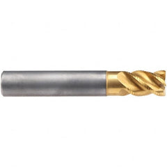 Emuge - 8mm Diam, 12mm LOC, 4 Flute Solid Carbide Roughing & Finishing End Mill - TiN/TiAlN Finish, 58mm OAL, 8mm Shank Diam, Cylindrical Shank, 45° Helix, Stub Length - Caliber Tooling