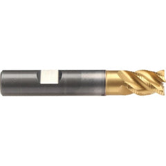 Emuge - 8mm Diam, 12mm LOC, 4 Flute Solid Carbide Roughing & Finishing End Mill - TiN/TiAlN Finish, 58mm OAL, 8mm Shank Diam, Weldon Shank, 45° Helix, Stub Length - Caliber Tooling