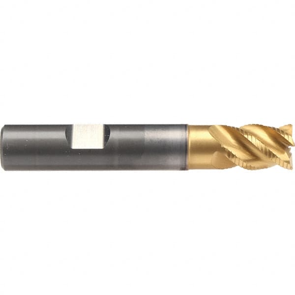 Emuge - 20mm Diam, 26mm LOC, 4 Flute Solid Carbide Roughing & Finishing End Mill - TiN/TiAlN Finish, 92mm OAL, 20mm Shank Diam, Weldon Shank, 45° Helix, Stub Length - Caliber Tooling