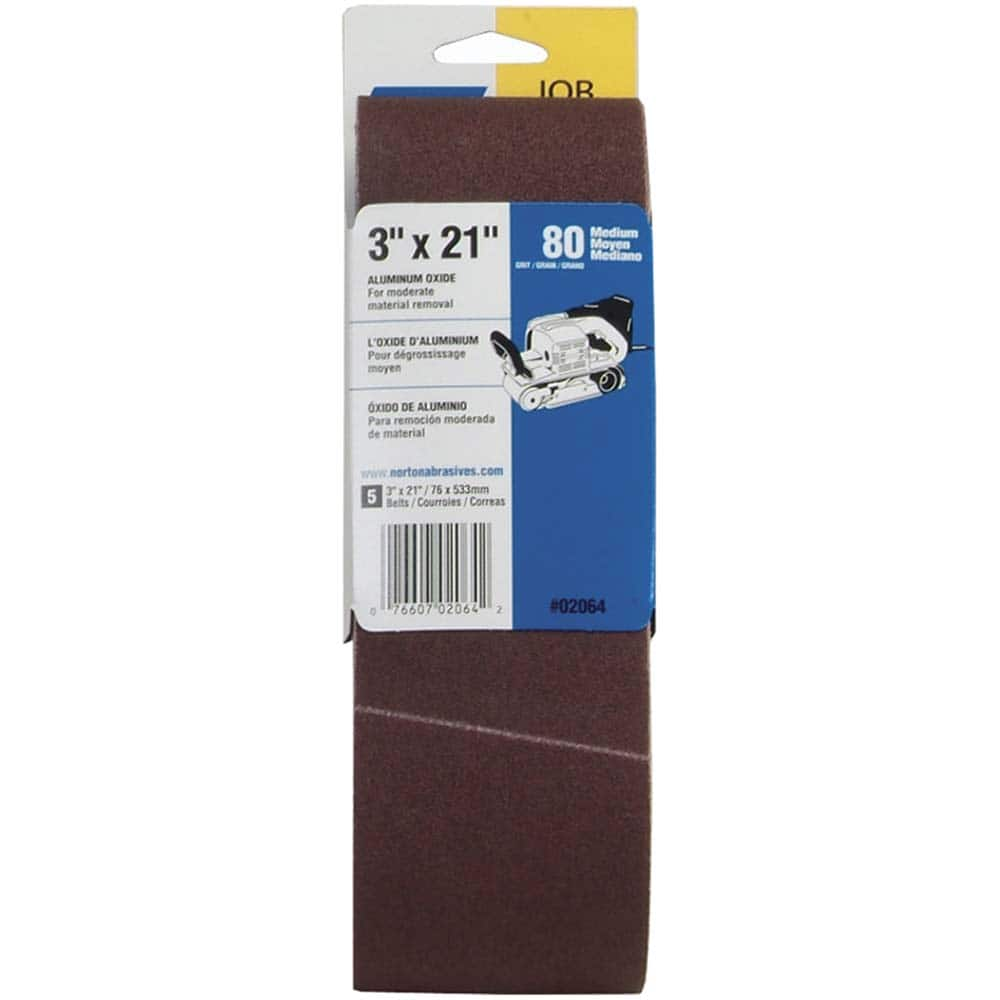 Norton - 3" Wide x 21" OAL, 80 Grit, Aluminum Oxide Abrasive Belt - Caliber Tooling