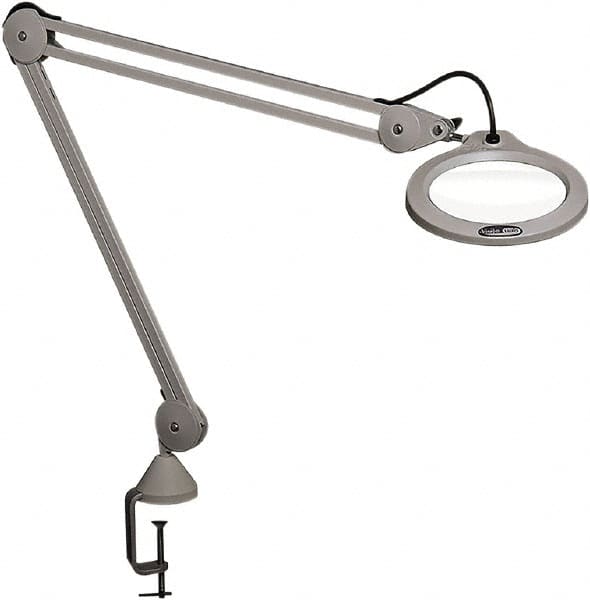 Vision Engineering - 45" Arm, Spring Suspension, Clamp Mount, LED, Light Gray, Magnifying Task Light - 10 Watts, 100-240 Volts, 2.25x Magnification, 5" Wide x 8" Long - Caliber Tooling