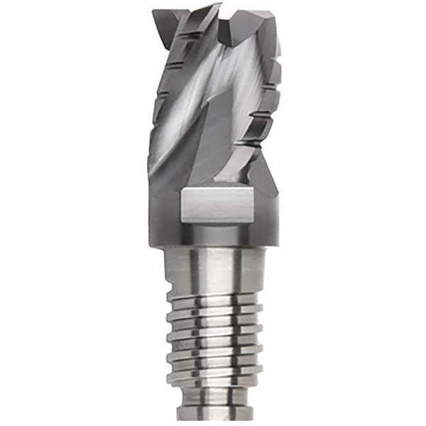 Kennametal - 3/8" Diam, 9/32" LOC, 3 Flute, 0.015" Corner Radius End Mill Head - Solid Carbide, AlTiN Finish, Duo-Lock 10 Connection, Spiral Flute, 35° Helix, Centercutting - Caliber Tooling