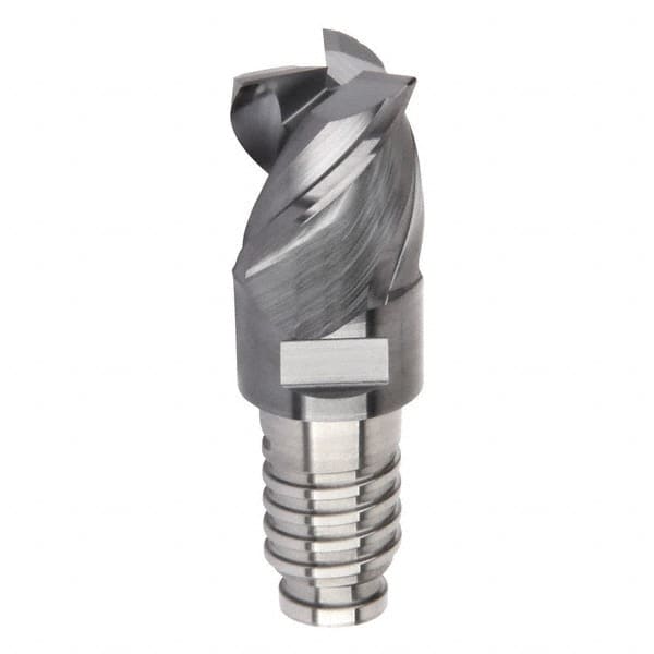 Kennametal - 3/8" Diam, 9/32" LOC, 3 Flute, 0.03" Corner Radius End Mill Head - Solid Carbide, AlTiN Finish, Duo-Lock 10 Connection, Spiral Flute, 42, 45 & 48° Helix, Centercutting - Caliber Tooling