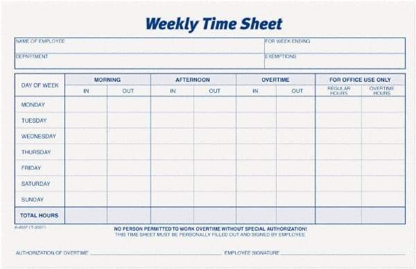 TOPS - 8-1/2" High x 5-1/2" Wide Weekly Time Sheets - Purple, White, Use with Manual Entries - Caliber Tooling