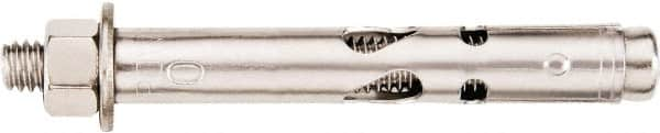 Powers Fasteners - 3/4" Diam, 1/4" Drill, 3" OAL, 2-1/4" Min Embedment Sleeve Concrete Anchor - 304 Stainless Steel, Flat Head, Combination Slotted/Phillips Drive, 3" Thread Length - Caliber Tooling