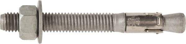 Powers Fasteners - 3/8" Diam, 3/8" Drill, 5" OAL, 2-1/2" Min Embedment Wedge Expansion Concrete Anchor - 1035 Carbon Steel, Hot Dipped Galvanized Finish, Hex Nut Head, Hex Drive, 3-5/8" Thread Length - Caliber Tooling