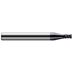 Corner Radius End Mill: 0.109″ Dia, 0.164″ LOC, 0.01″ Radius, 4 Flutes, Solid Carbide 1-1/2″ OAL, 1/8″ Shank Dia, 30 ° Helix, AlTiN Coated, Corner Radius End