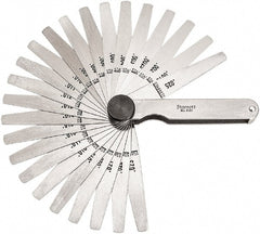 Starrett - Feeler Gage Sets; Maximum Thickness (Decimal Inch): 0.0015 ; Minimum Thickness (Decimal Inch): 0.0250 ; Number of Leaves: 26 ; Material: Stainless Steel ; Leaf Length (Inch): 3-1/32 ; Width (Inch): 1/2 - Exact Industrial Supply