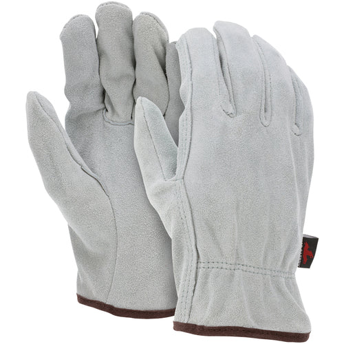 Drivers Glove - Natural Pearl Gray Split Leather - Select Grade - Straight Thumb - Size Medium - Caliber Tooling