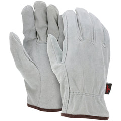 Drivers Glove - Natural Pearl Gray Split Leather - Select Grade - Straight Thumb - Size Large - Caliber Tooling