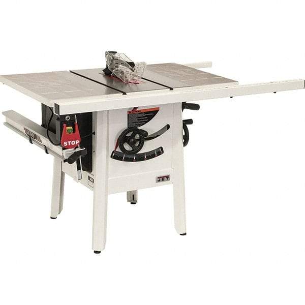 Jet - 10" Blade Diam, 5/8" Arbor Diam, 1 Phase Table Saw - 1-3/4 hp, 27" Wide, 115 Volt, 3-1/8" Cutting Depth - Caliber Tooling