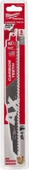 Milwaukee Tool - 9" Long x 1" Thick, Carbide Reciprocating Saw Blade - Tapered Profile, 5 TPI, Toothed Edge, Universal Shank - Caliber Tooling