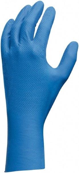 SHOWA - Size XL (10), 12" Long, 9 mil Thick, Nitrile Chemical Resistant Gloves - Textured Finish, Gauntlet Cuff, Blue, FDA Approved - Caliber Tooling