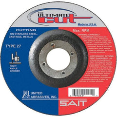 Sait - 5" Wheel Diam, 7/8" Arbor Hole, Type 27 Depressed Center Wheel - Coarse Grade, Ceramic, 12,200 Max RPM - Caliber Tooling