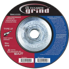 Sait - 4-1/2" Wheel Diam, 1/4" Wheel Thickness, Type 27 Depressed Center Wheel - Coarse Grade, Zirconia Alumina, 13,300 Max RPM - Caliber Tooling