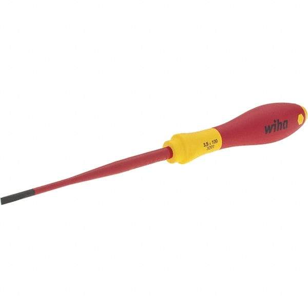 Wiha - 3.5mm Blade Width, Slotted Screwdriver - 100mm Blade Length, Impact & Chemical Resistant Handle - Caliber Tooling