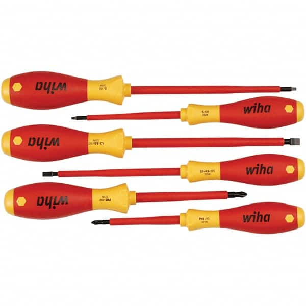 Wiha - 6 Piece Slotted, Phillips & Square Screwdriver Set - Bit Sizes: Philips #1 & #2, Comes in Vinyl Pouch - Caliber Tooling