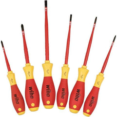 Wiha - 6 Piece Slotted, Phillips & Square Screwdriver Set - Bit Sizes: Philips #1 & #2, Comes in Box - Caliber Tooling