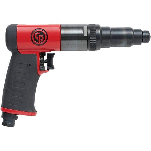 Chicago Pneumatic - 1/4" Bit Holder, 800 RPM, Pistol Grip Handle Air Screwdriver - 7.4 to 14.8 Ft/Lb Torque, 1/4" Inlet, 28.4 CFM - Caliber Tooling