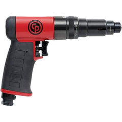 Chicago Pneumatic - 1/4" Bit Holder, 1,900 RPM, Pistol Grip Handle Air Screwdriver - 0.3 to 3.8 Ft/Lb Torque, 1/4" Inlet, 28.2 CFM - Caliber Tooling