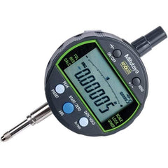 Mitutoyo - 0 to 1/2" Range, 0.00005, 0.0001 & 0.0005" Graduation, Electronic Drop Inidicator - Flat Back, 0.0001" Accuracy, LCD Display, Inch & Metric - Caliber Tooling