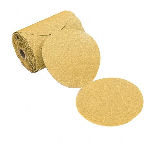 Mirka - 6" Diam, 220 Grit Aluminum Oxide Adhesive PSA Disc - Gold, C Weighted Backing, Flexible, 12,000 Max RPM, Use with Random Orbital Sanders - Caliber Tooling