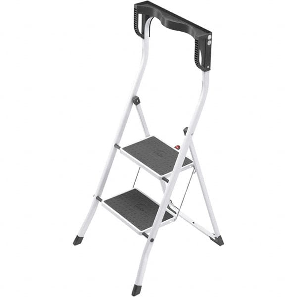 Hailo - 2 Steps, 3' 6" High, EN14183 Rating, Tubular Steel Step Ladder - 330 Lb Capacity, 18-29/32" Base Width - Caliber Tooling