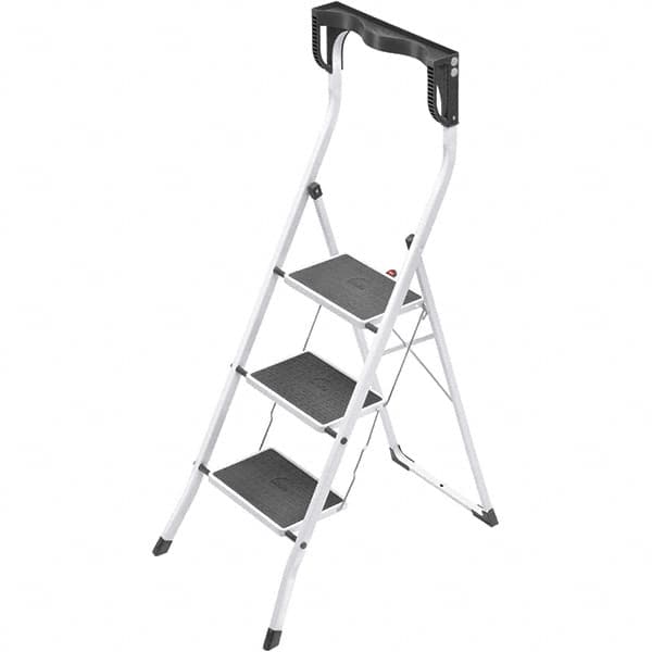 Hailo - 3 Steps, 4' 3" High, EN14183 Rating, Tubular Steel Step Ladder - 330 Lb Capacity, 18-29/32" Base Width - Caliber Tooling