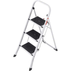 Hailo - 3 Steps, 3' 5" High, EN14183 Rating, Tubular Steel Step Ladder - 330 Lb Capacity, 18-1/2" Base Width - Caliber Tooling