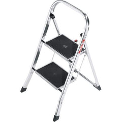 Hailo - 2 Steps, 2' 7" High, EN14183 Rating, Aluminum Step Ladder - 330 Lb Capacity, 18-1/2" Base Width - Caliber Tooling