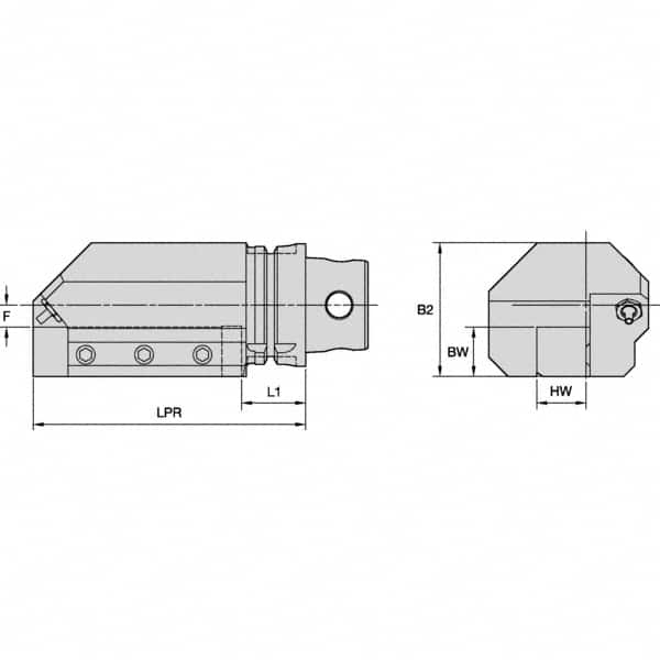 Kennametal - Left Hand Cut, KM4X63 Modular Connection, Square Shank Lathe Modular Clamping Unit - 31.95mm Square Shank Length, 63mm Square Shank Diam, 171.95mm OAL, Through Coolant, Series KM4X63 - Exact Industrial Supply