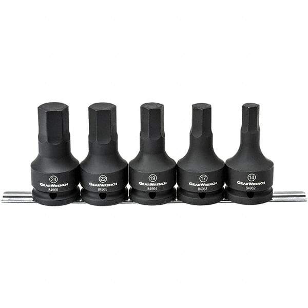 GearWrench - 5 Piece 3/4" Drive Impact Hex Bit Socket Set - 14 to 24mm Hex, Comes in Rail - Caliber Tooling