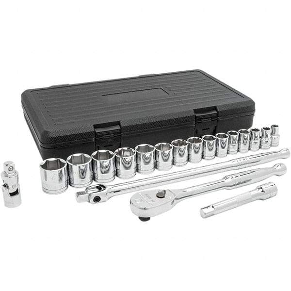 GearWrench - 19 Piece 1/2" Drive Chrome Finish Socket Set - 6 Points, 3/8" to 1-1/4" Range, Inch Measurement Standard - Caliber Tooling