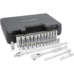 GearWrench - 29 Piece 3/8" Drive Chrome Finish Deep Well Socket Set - 12 Points, 8mm to 19mm Range, Inch/Metric Measurement Standard - Caliber Tooling