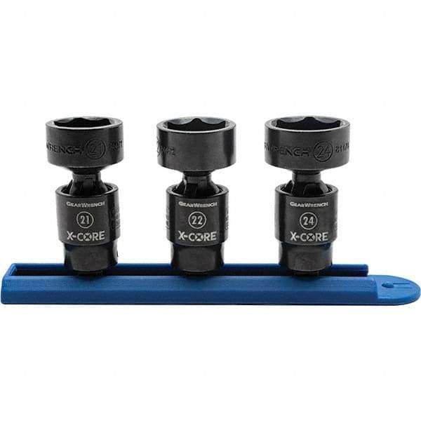 GearWrench - 3 Piece 3/8" Drive Black Finish Impact Socket Set - 6 Points, 21mm to 24mm Range, Metric Measurement Standard - Caliber Tooling