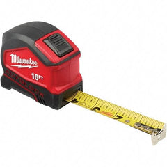 Milwaukee Tool - 16' x 1" Yellow Steel Blade Tape Measure - 1/16" & 1/10' Graduation, Inch Graduation Style, Red/Black Plastic Case - Caliber Tooling