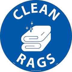 NMC - Clean Rags, Anti-Skid Pressure-Sensitive Vinyl Floor Sign - Round, White on Blue, Adhesive Backed, For Restroom, Janitorial & Housekeeping - Caliber Tooling