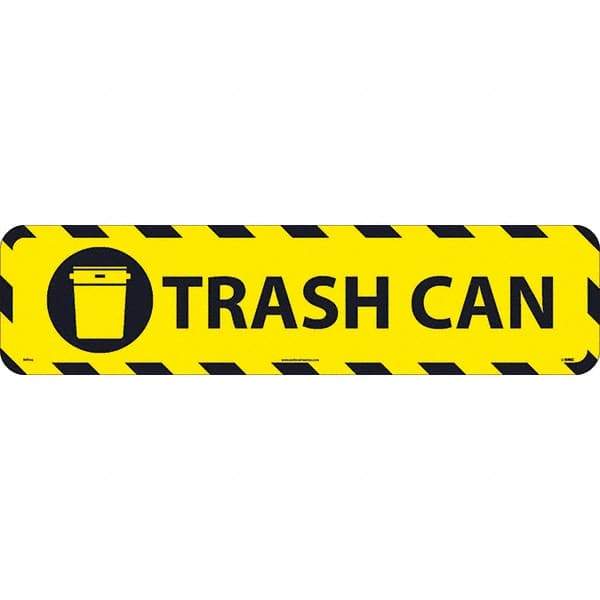 NMC - Trash Can, Anti-Skid Pressure-Sensitive Vinyl Floor Sign - Rectangle, Black on Yellow, Adhesive Backed, For Restroom, Janitorial & Housekeeping - Caliber Tooling