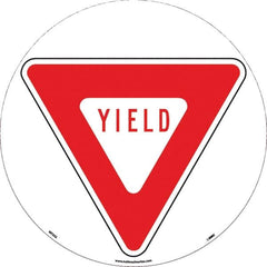 NMC - Yield, Anti-Skid Pressure-Sensitive Vinyl Floor Sign - Round, Red on White, Adhesive Backed, For Restroom, Janitorial & Housekeeping - Caliber Tooling