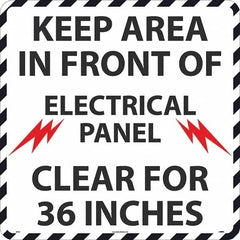 NMC - Keep Area in Front of Electrical Panel Clear 36", Anti-Skid Pressure-Sensitive Vinyl Floor Sign - Round, Black on White, Adhesive Backed, For Restroom, Janitorial & Housekeeping - Caliber Tooling