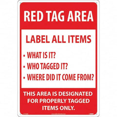 NMC - "Red Tag Area Label All Items Sign", 14" Long x 20" Wide, Rigid Plastic Safety Sign - Rectangular, Use for Workplace/Safety - Caliber Tooling