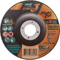 Norton - 36 Grit, 4-1/2" Wheel Diam, 1/16" Wheel Thickness, 7/8" Arbor Hole, Type 27 Depressed Center Wheel - Coarse Grade, Ceramic Alumina, Resinoid Bond, 13,580 Max RPM - Caliber Tooling